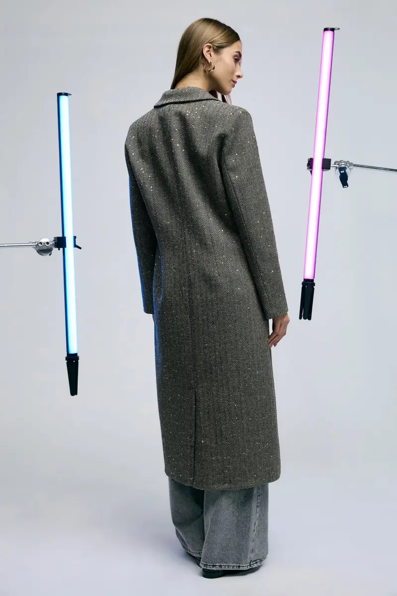 Cappotto lungo fantasia spigata con tasche a patta Cammello miniatura 4