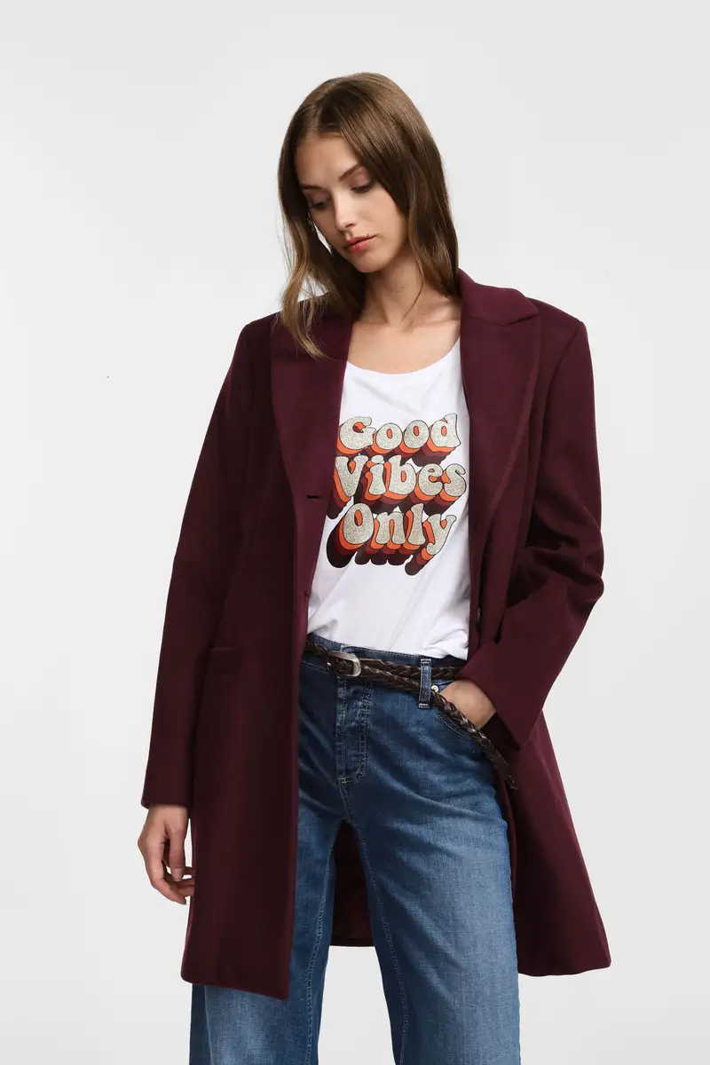 Cappotto monopetto con bottoni Vino miniatura 2