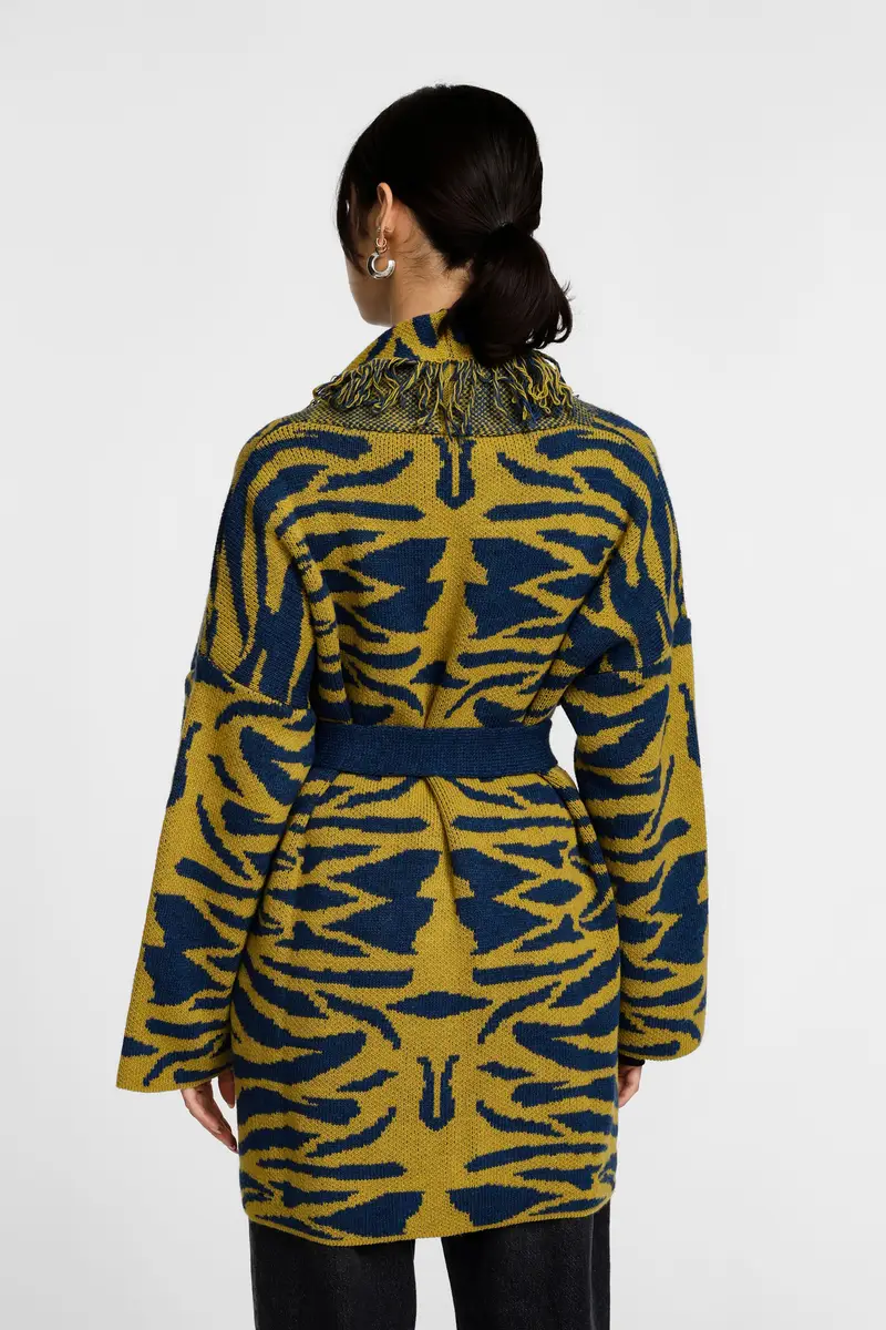 Cappotto stampa animalier cintura e frange Olio miniatura 3