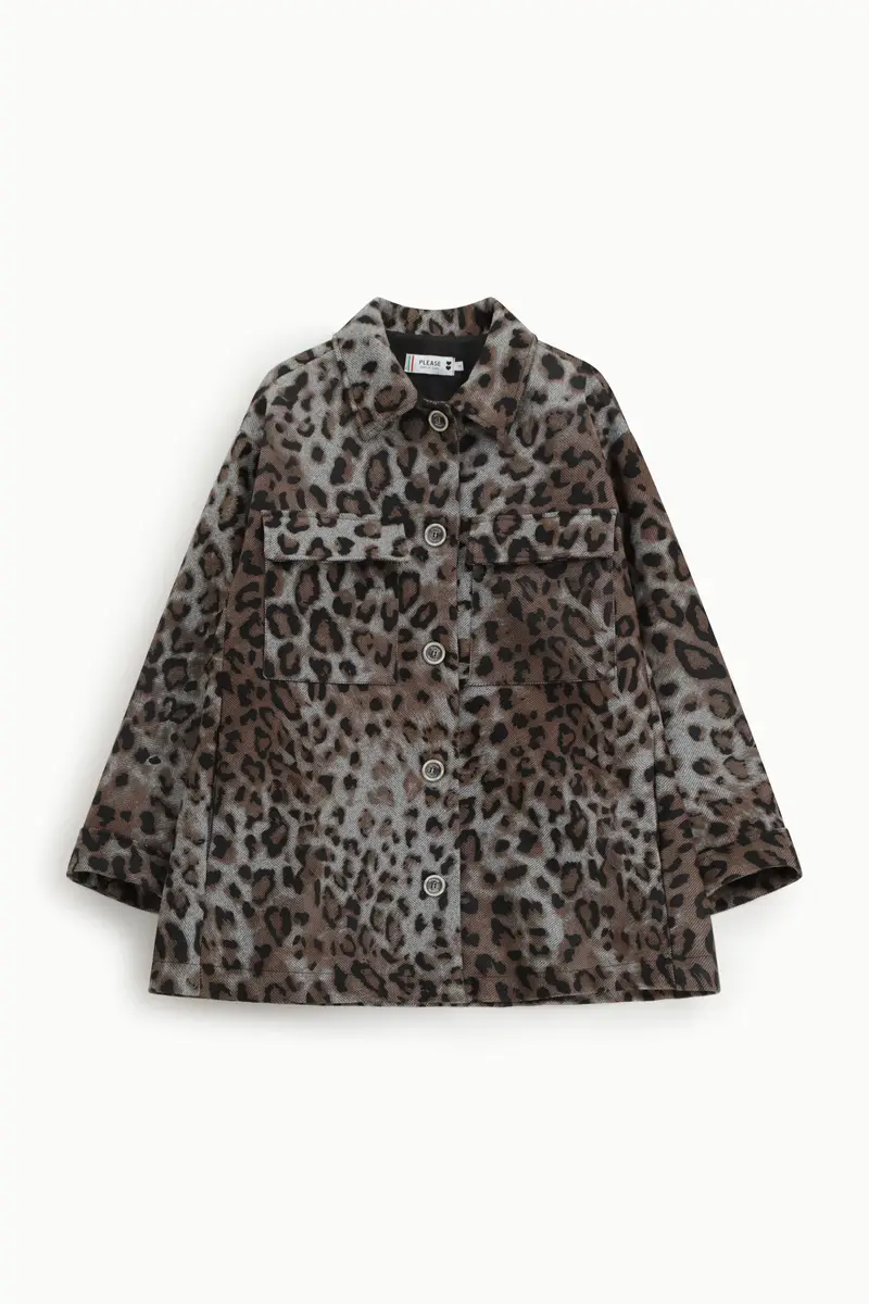 Cappotto taglio dritto stampa leopardata tasche frontali Grigio
