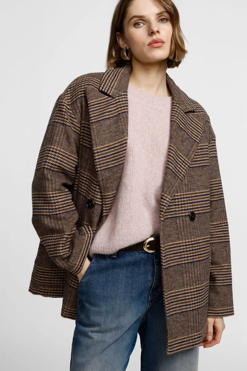 Cappotto taglio oversize motivo check ampio collo Fango miniatura 4