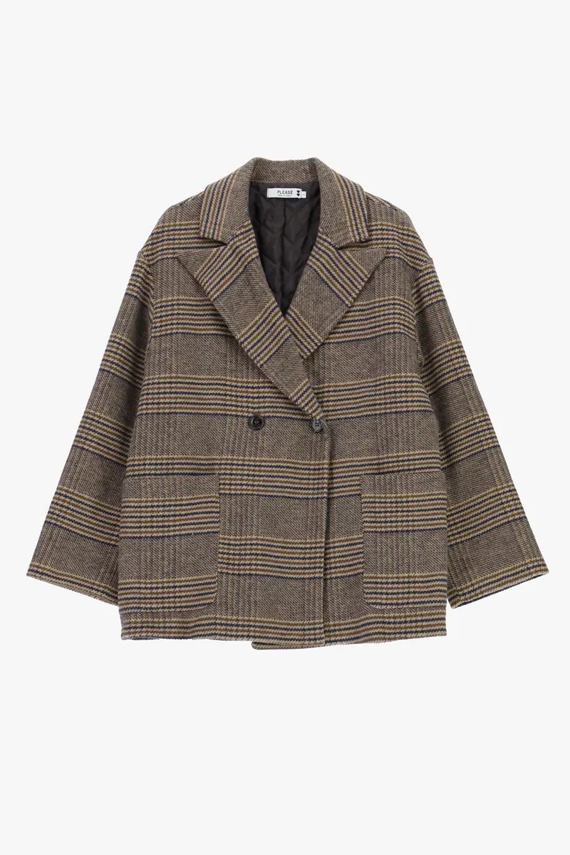 Cappotto taglio oversize motivo check ampio collo Fango