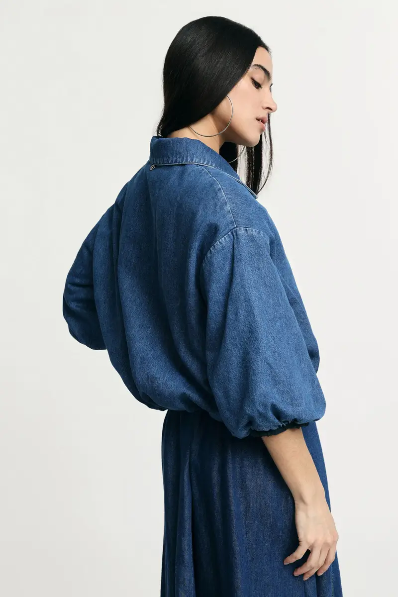 Denim jacket corta con zip e maniche balloon Blu denim miniatura 3