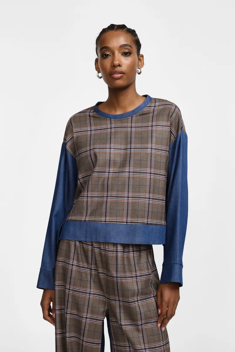 Felpa con maniche lunghe stampate Cammello