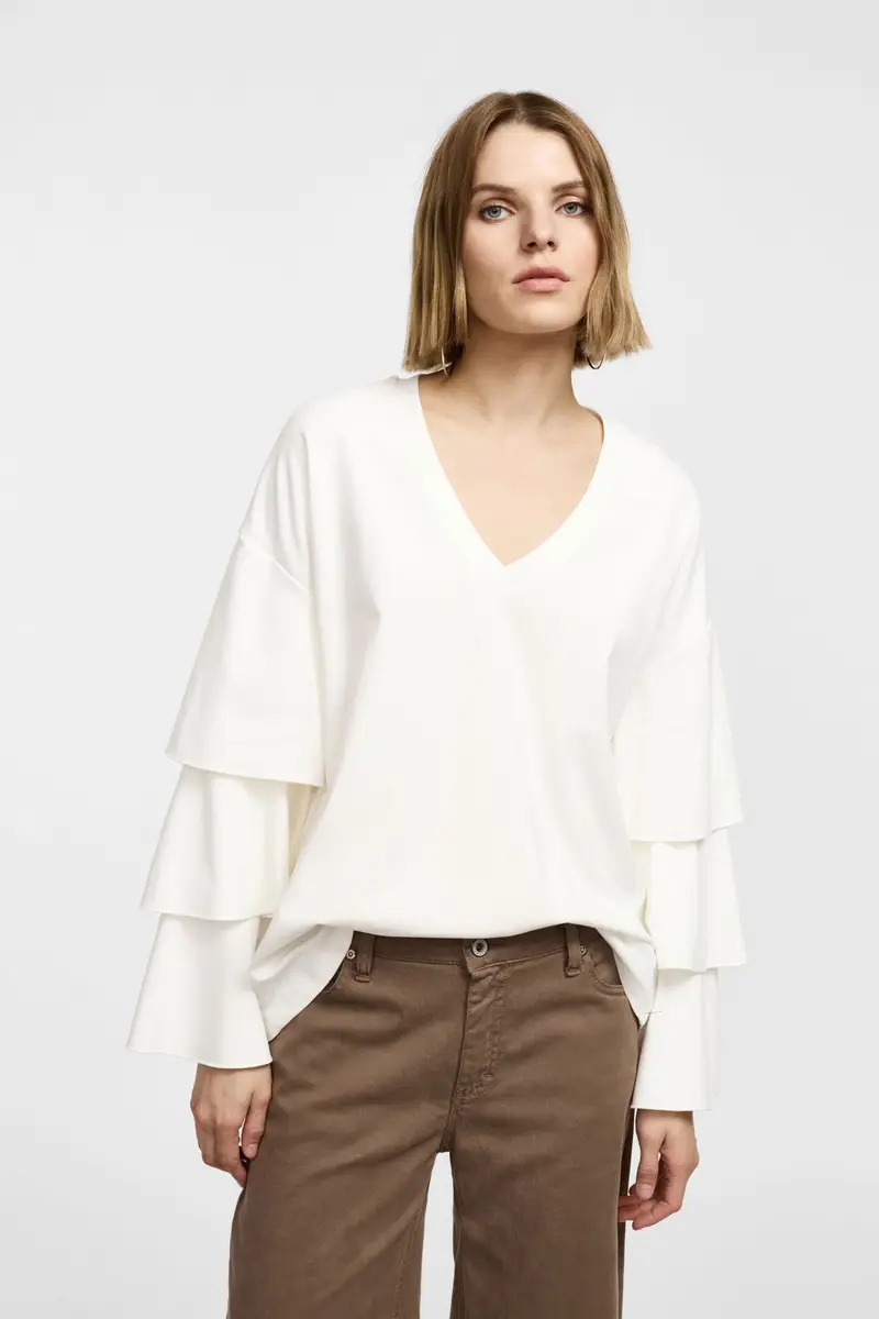 Felpa senza cappuccio con maniche a balze Bianco