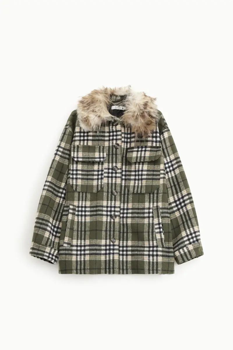 Giacca camicia con colletto in pelliccia Verde