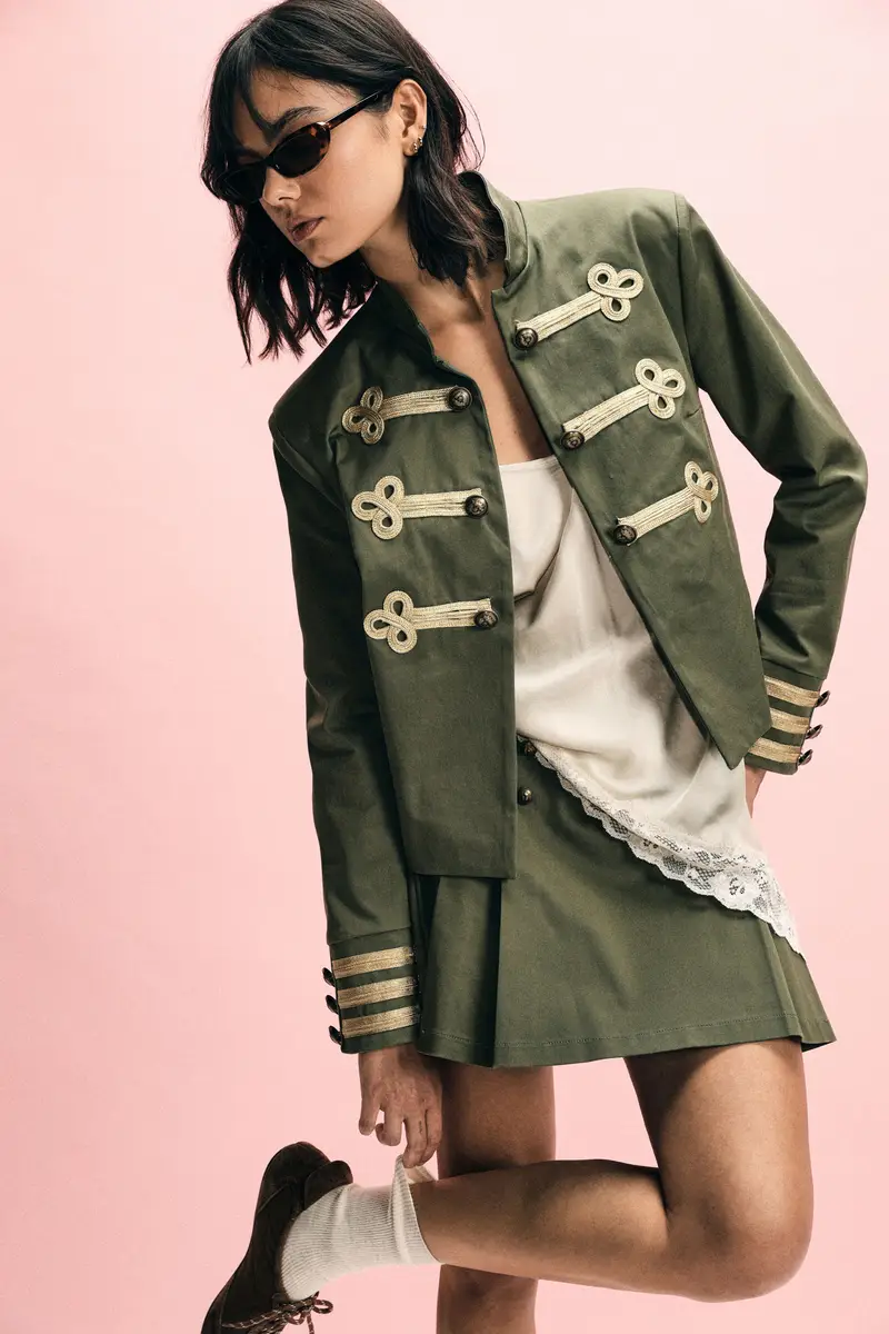 Giacca camicia corta con alamari decorativi New verde miniatura 2