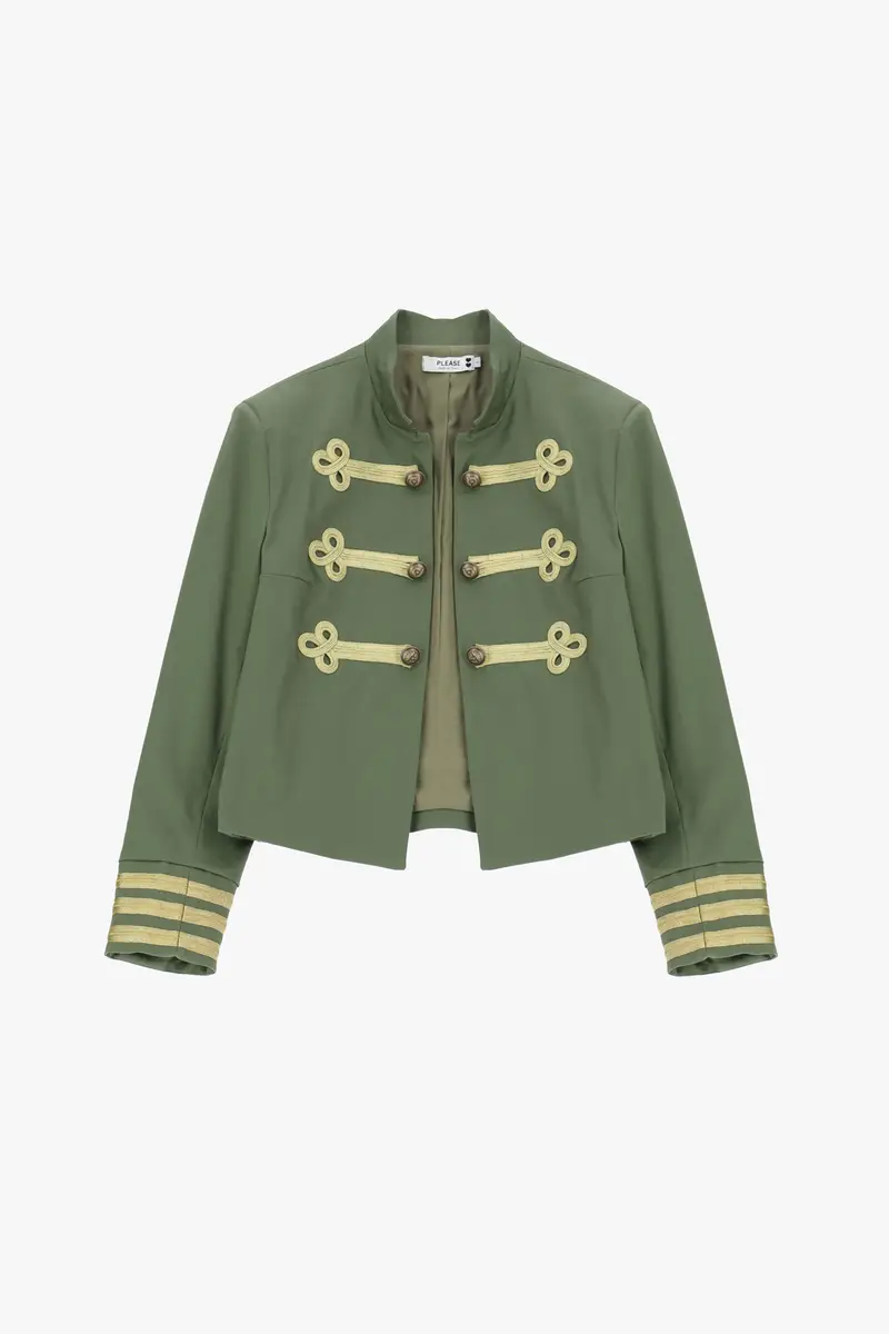 Giacca camicia corta con alamari decorativi New verde