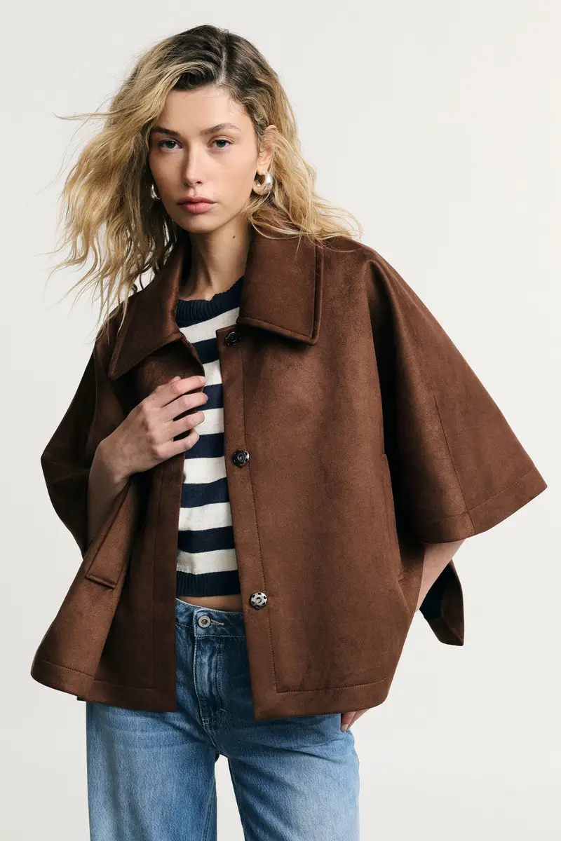 Giacca camicia over con maniche corte e bottoni Fondente miniatura 2