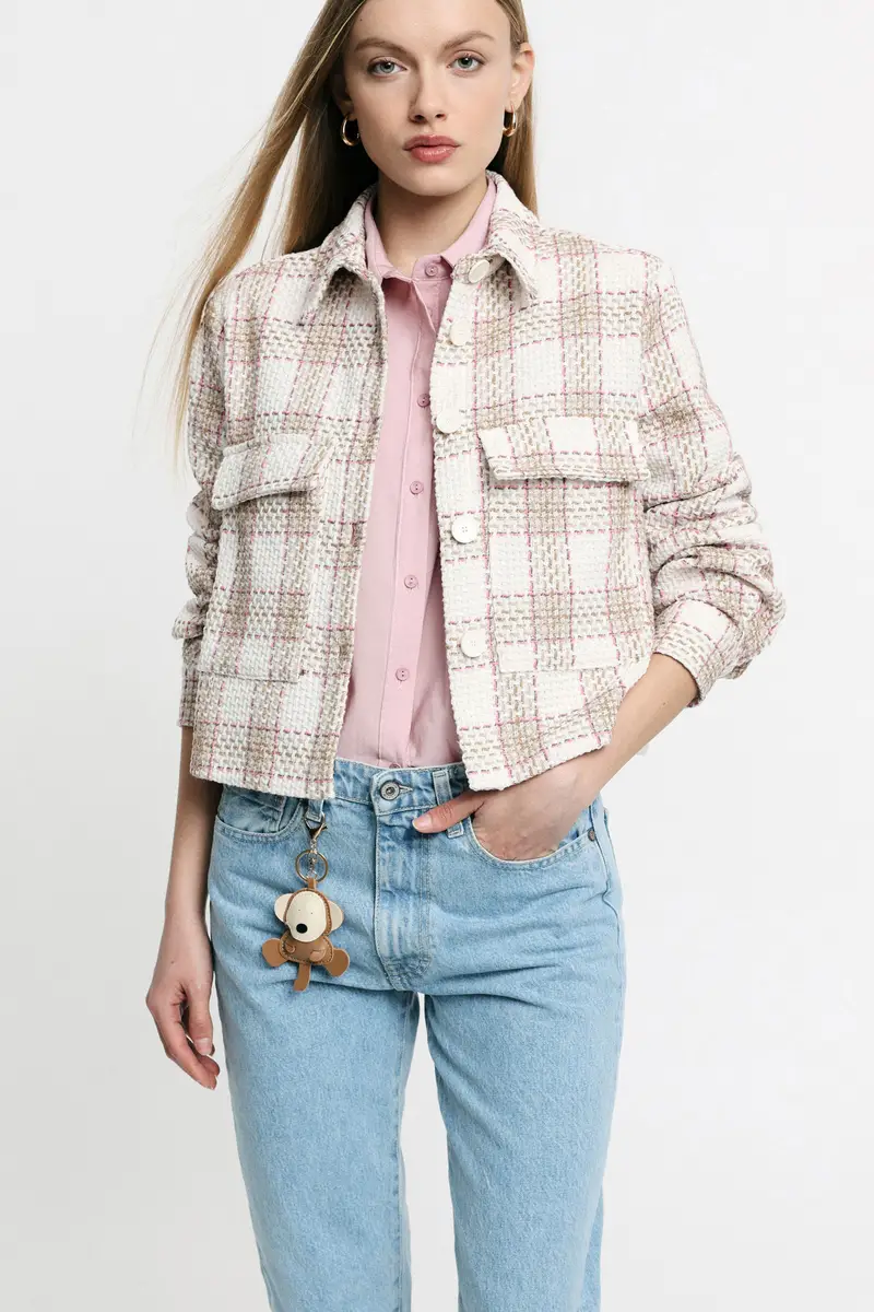 Giacca camicia stampa check con tasche frontali Panna miniatura 2