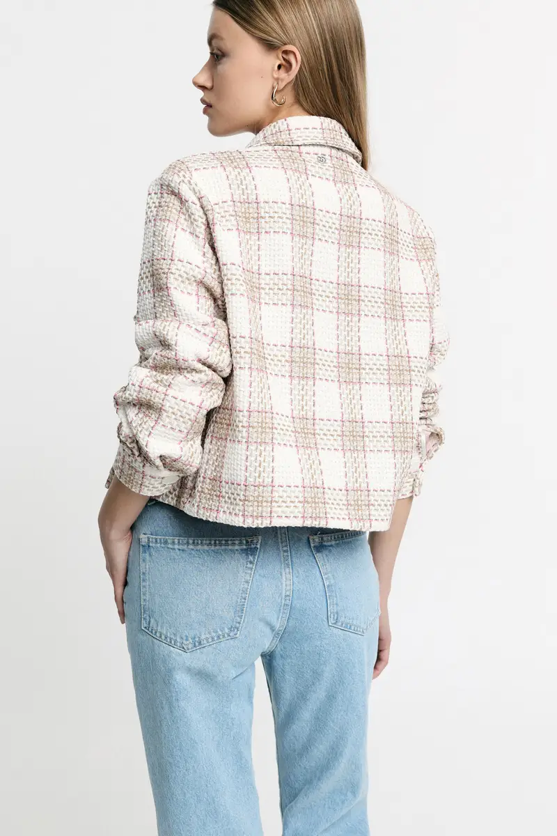 Giacca camicia stampa check con tasche frontali Panna miniatura 3