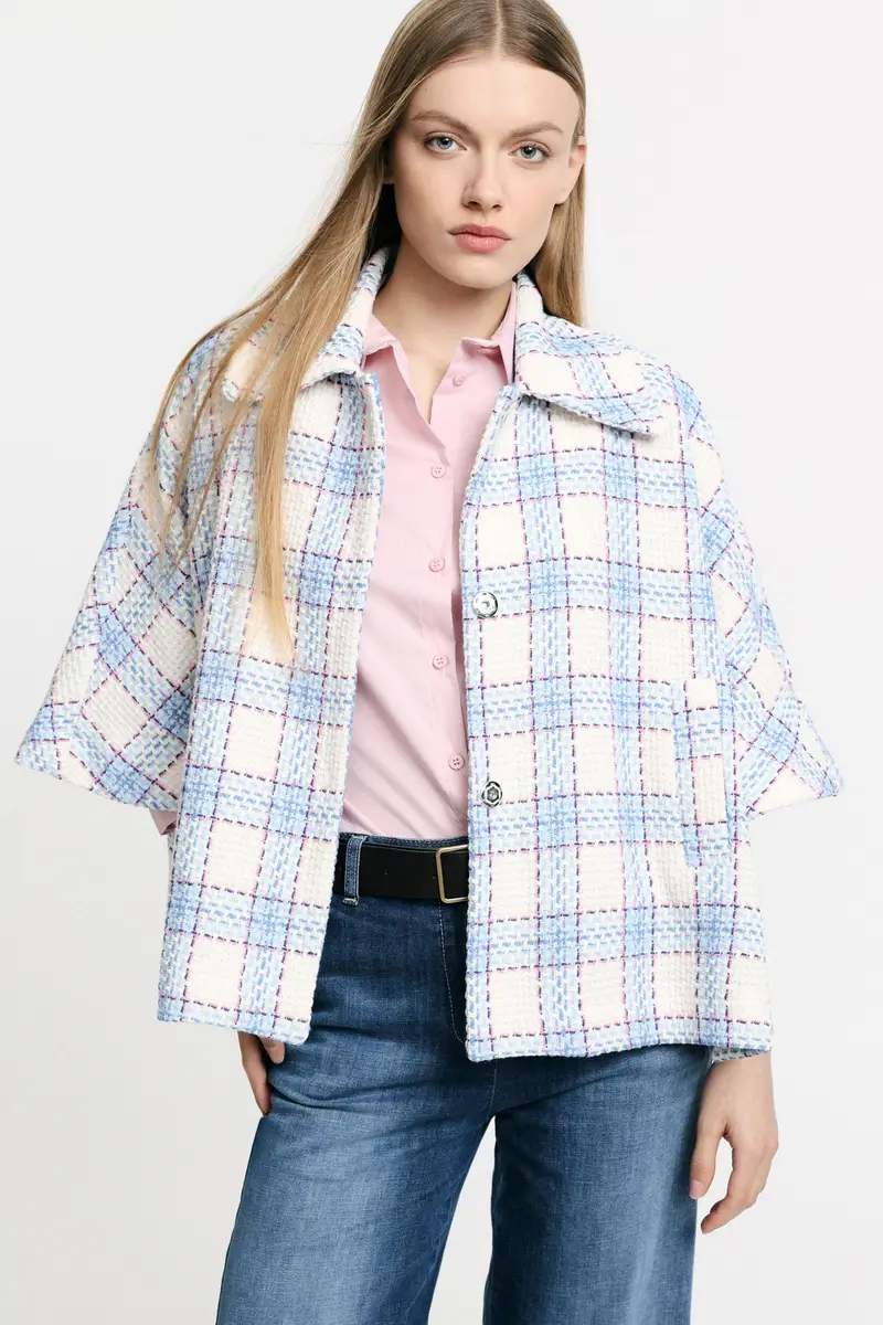 Giacca camicia stampa quadri bottoni oversize Panna miniatura 2