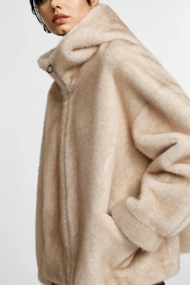 Giacca con cappuccio e zip frontale Beige miniatura 4