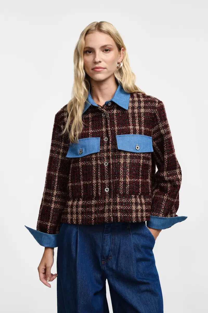 Giacca corta con bottoni e tasche Bordeaux miniatura 2