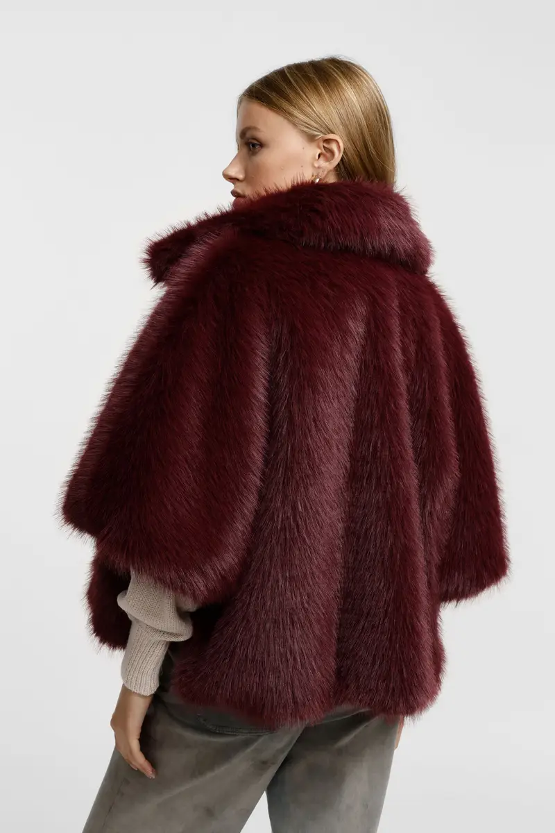Giacca corta in eco-fur morbida Bordeaux miniatura 3