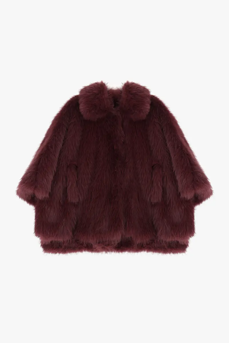 Giacca corta in eco-fur morbida Bordeaux