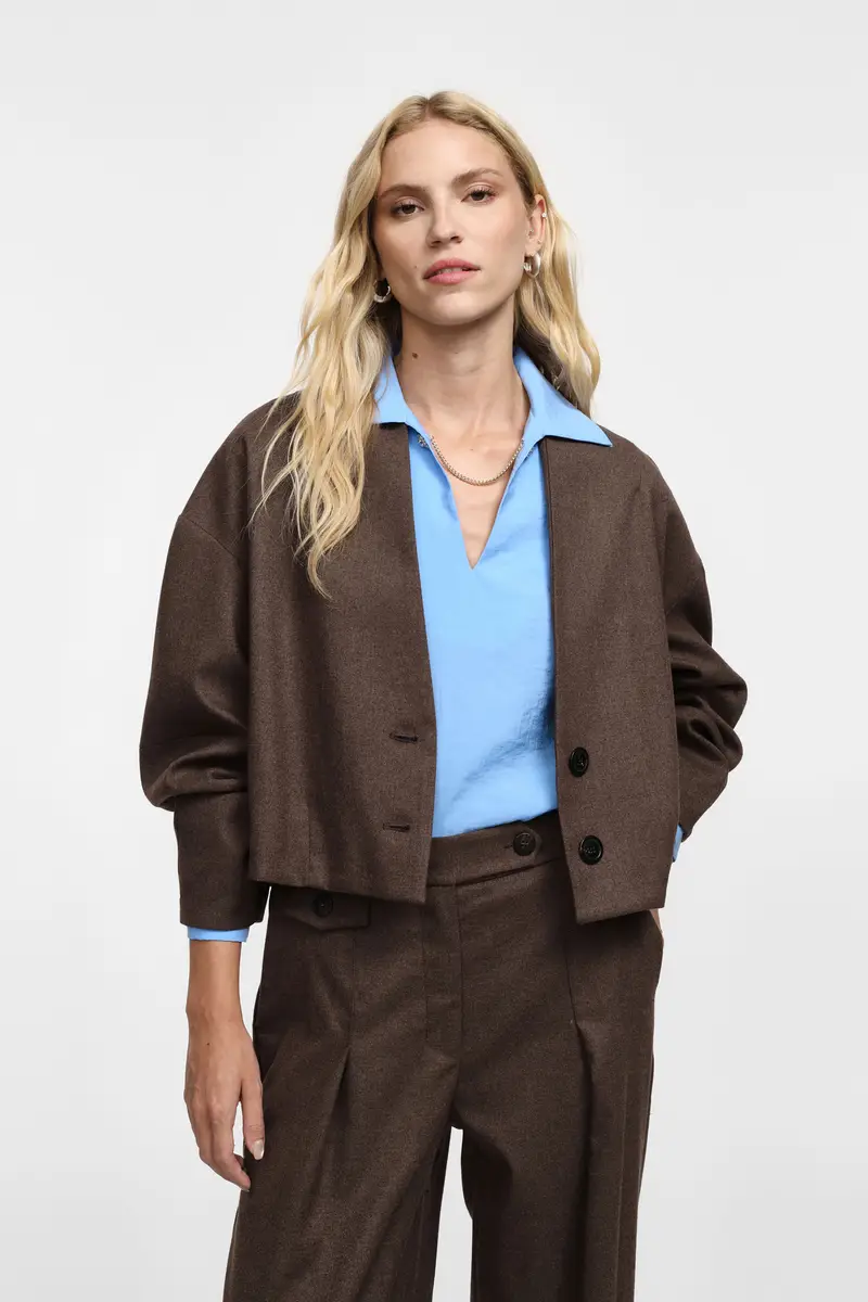Giacca corta senza revers con due bottoni Cioccolato miniatura 2