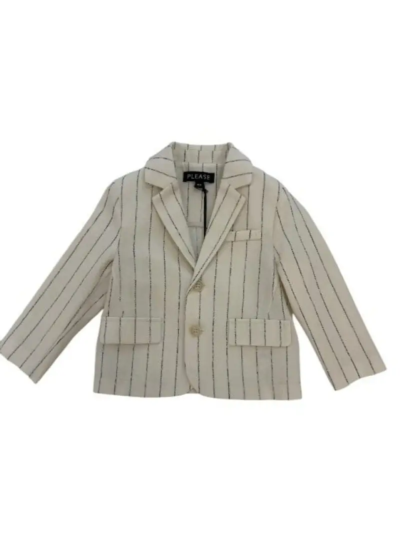 Please giacca crema neonato in misto lino a righe blu