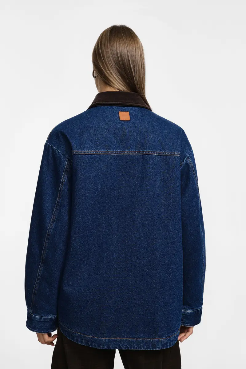 Giacca denim con colletto a contrasto Blu denim miniatura 3