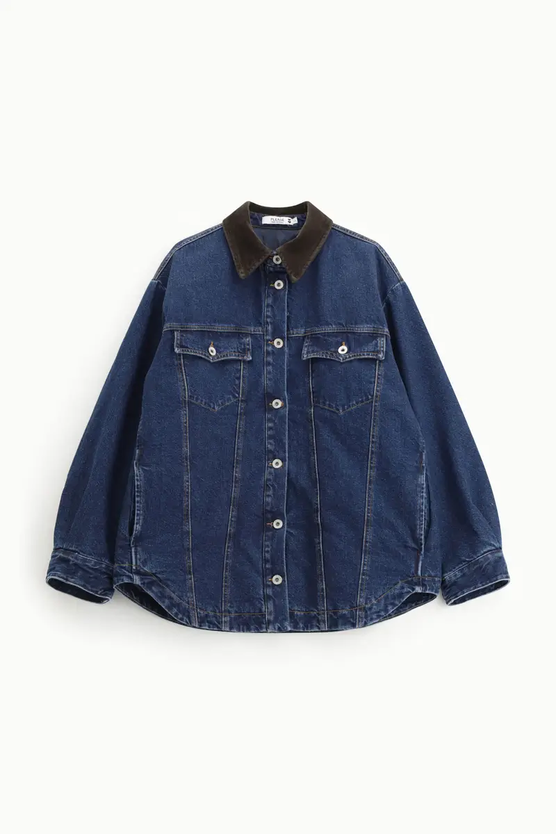 Giacca denim con colletto a contrasto Blu denim