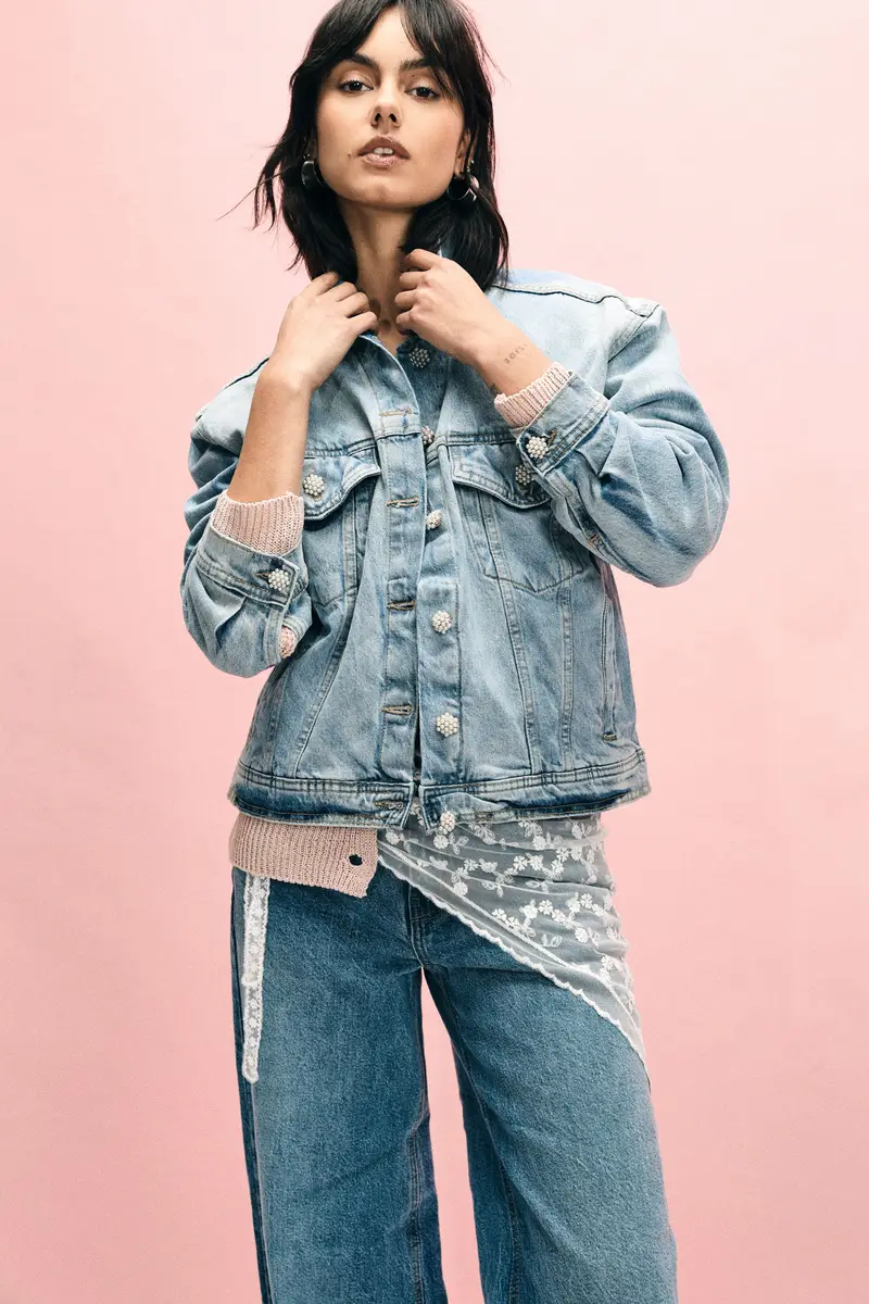 Giacca denim regular-fit con bottoni decorati Light blue miniatura 2