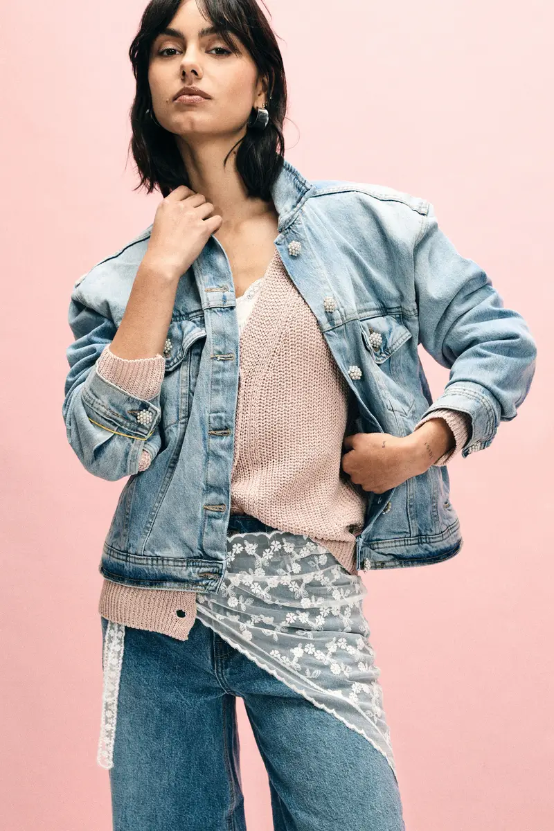 Giacca denim regular-fit con bottoni decorati Light blue miniatura 3