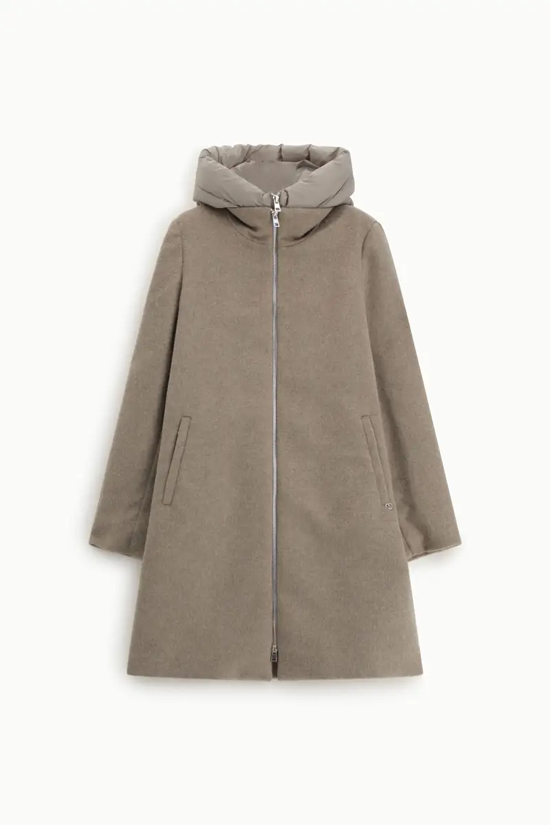 Giacca imbottita con cappuccio trapuntato Tortora