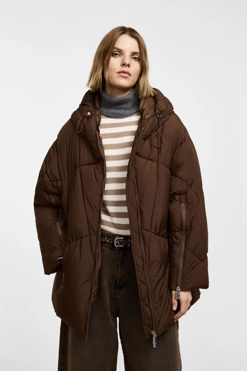 Giacca imbottita oversize con cappuccio e zip Moro miniatura 2