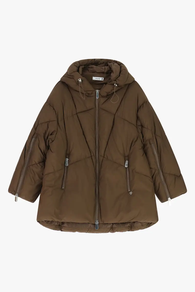 Giacca imbottita oversize con cappuccio e zip Moro