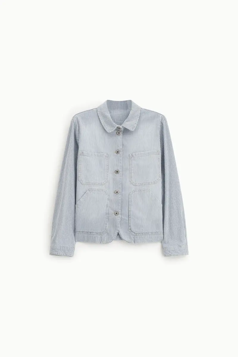 Giacca in denim a righe con tasche applicate Bianco