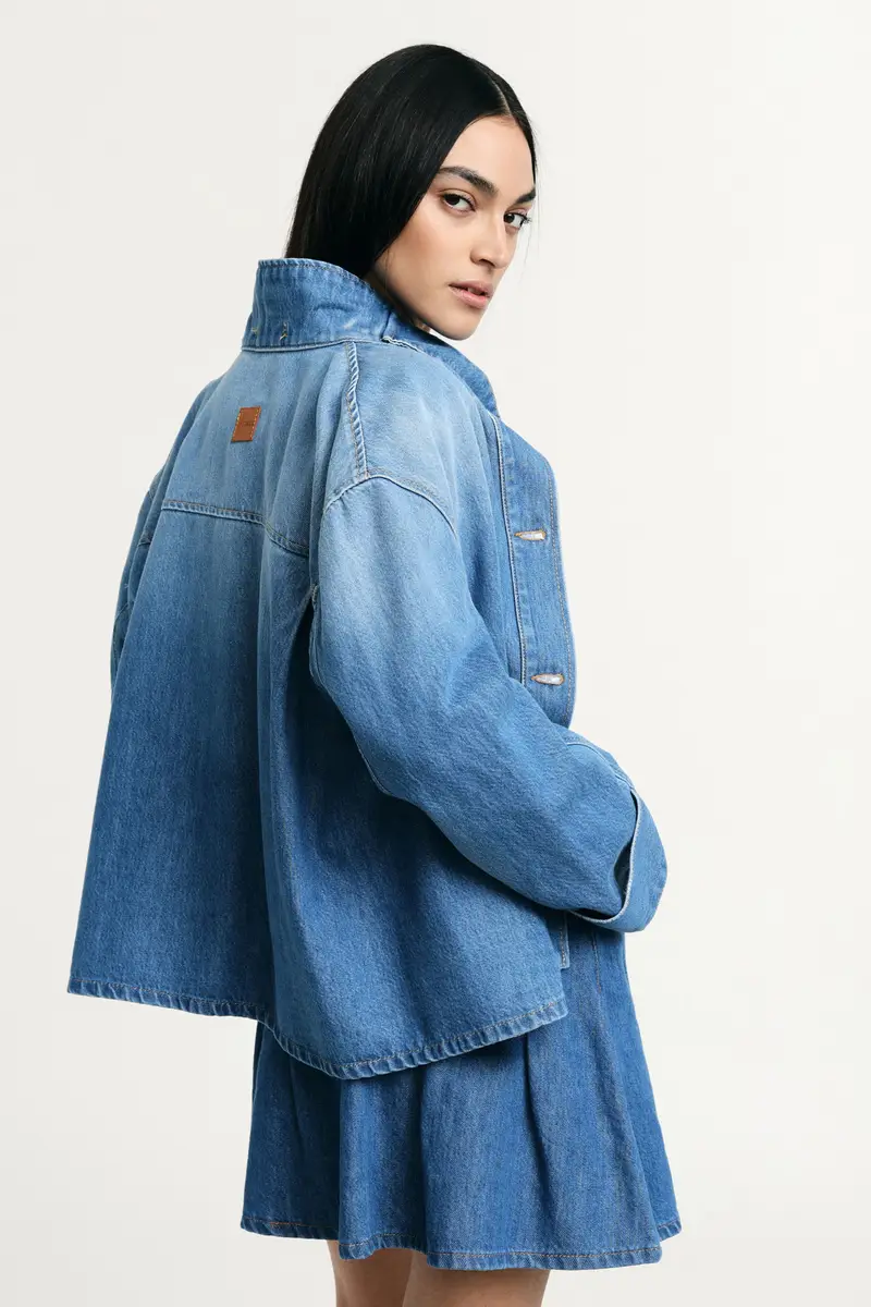 Giacca in denim con bottoni e fit ampio Blu denim miniatura 3