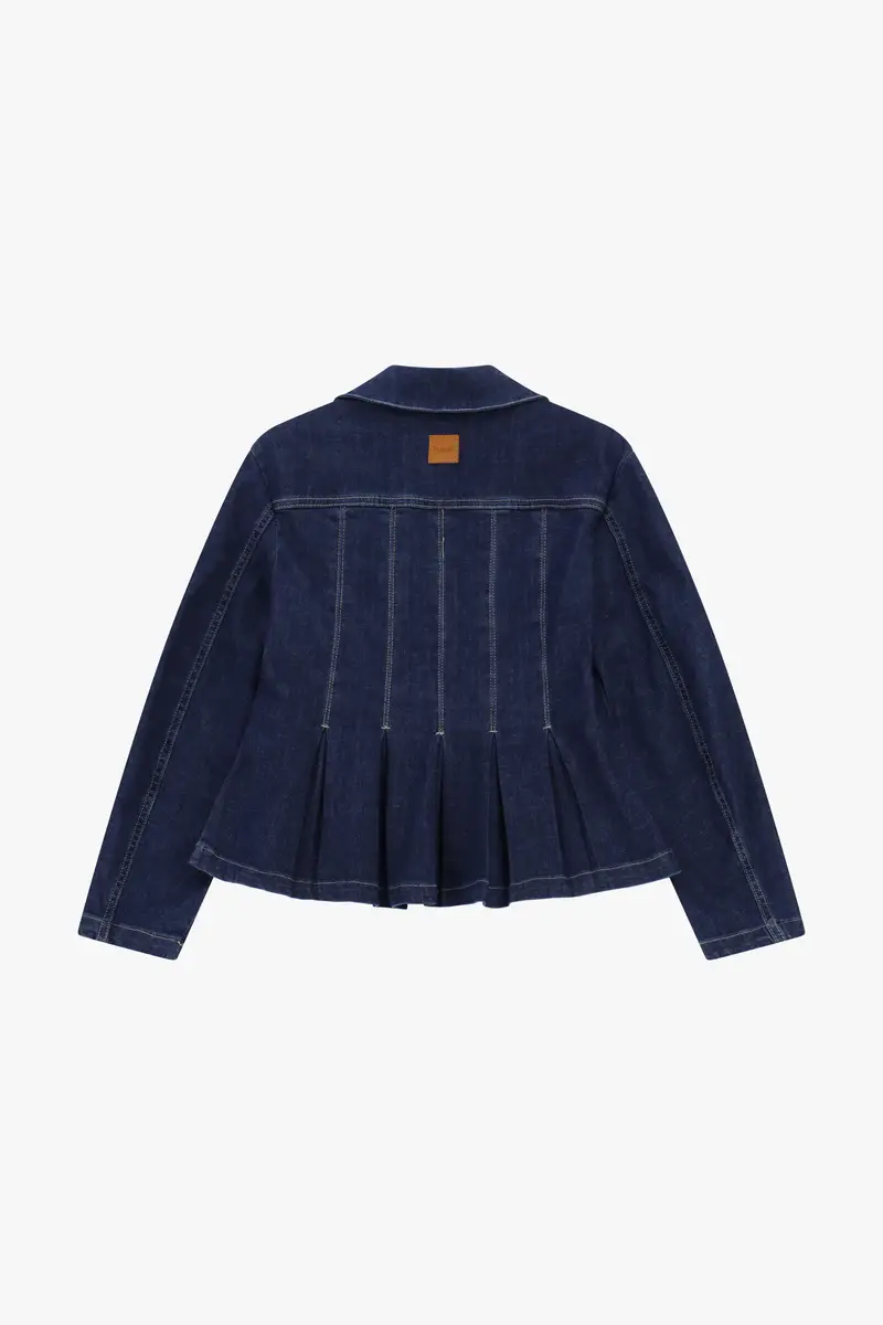 Giacca in denim con pieghe e bottoni frontali Blu denim miniatura 4