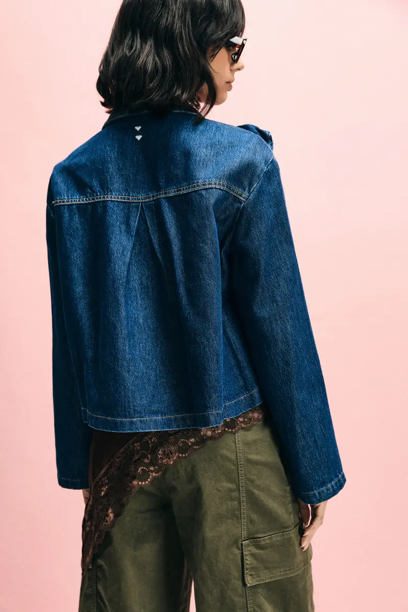 Giacca in denim con volant frontali e bottoni Blu denim miniatura 3