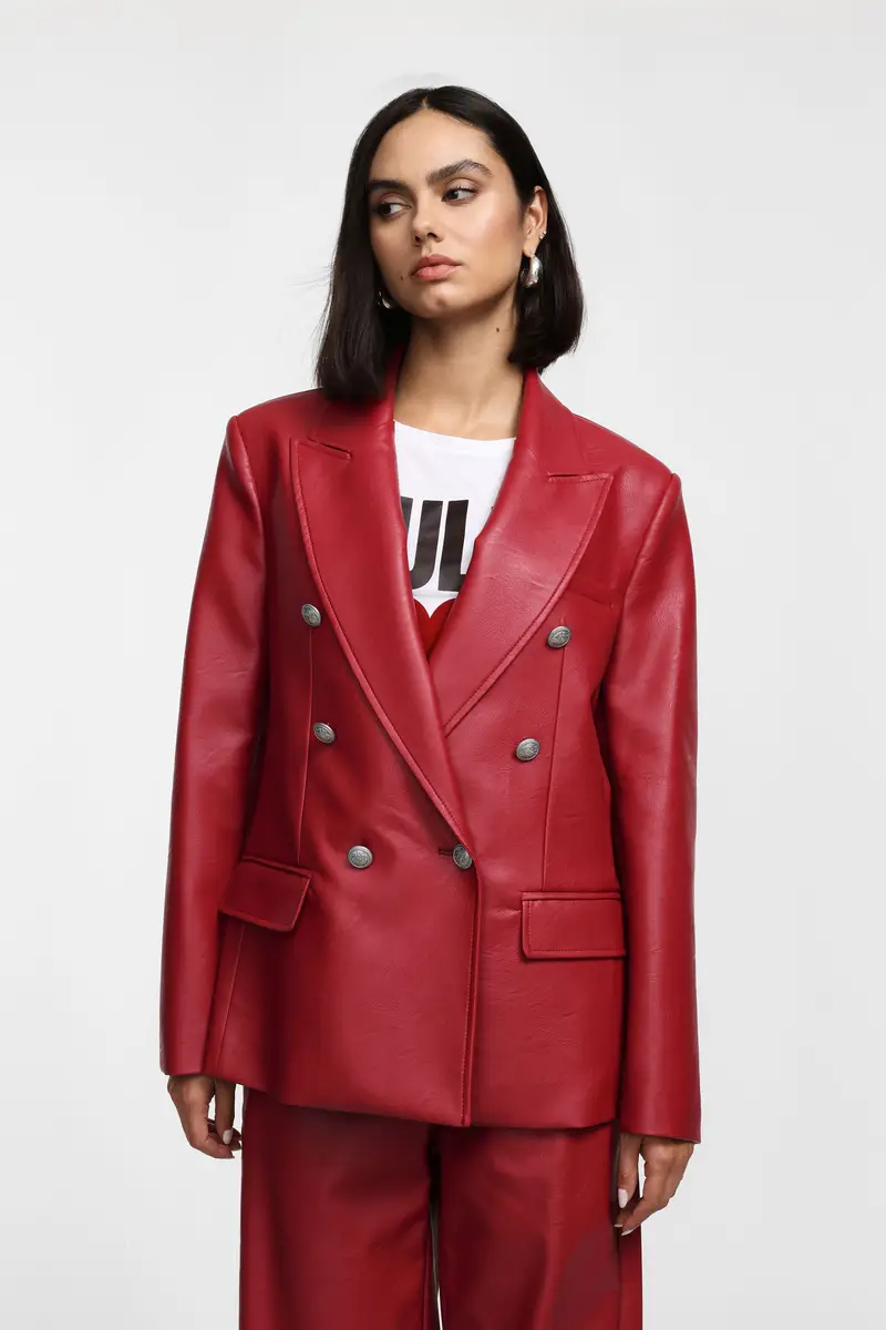 Giacca in similpelle doppio petto tasche a patta Lambrusco miniatura 2