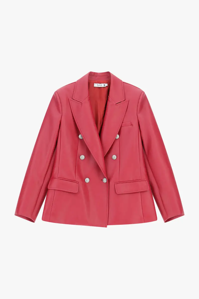 Giacca in similpelle doppio petto tasche a patta Lambrusco