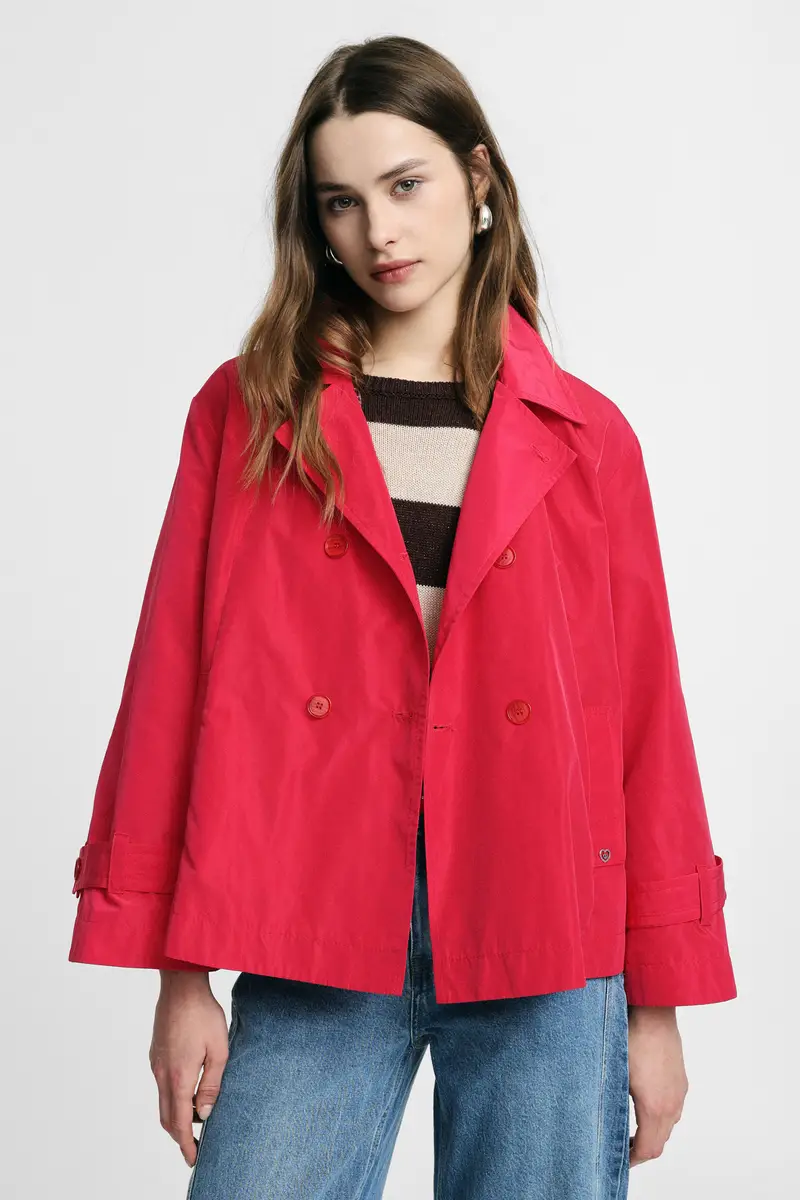 Giacca trapuntata corta doppio petto con spacchi Lampone miniatura 3