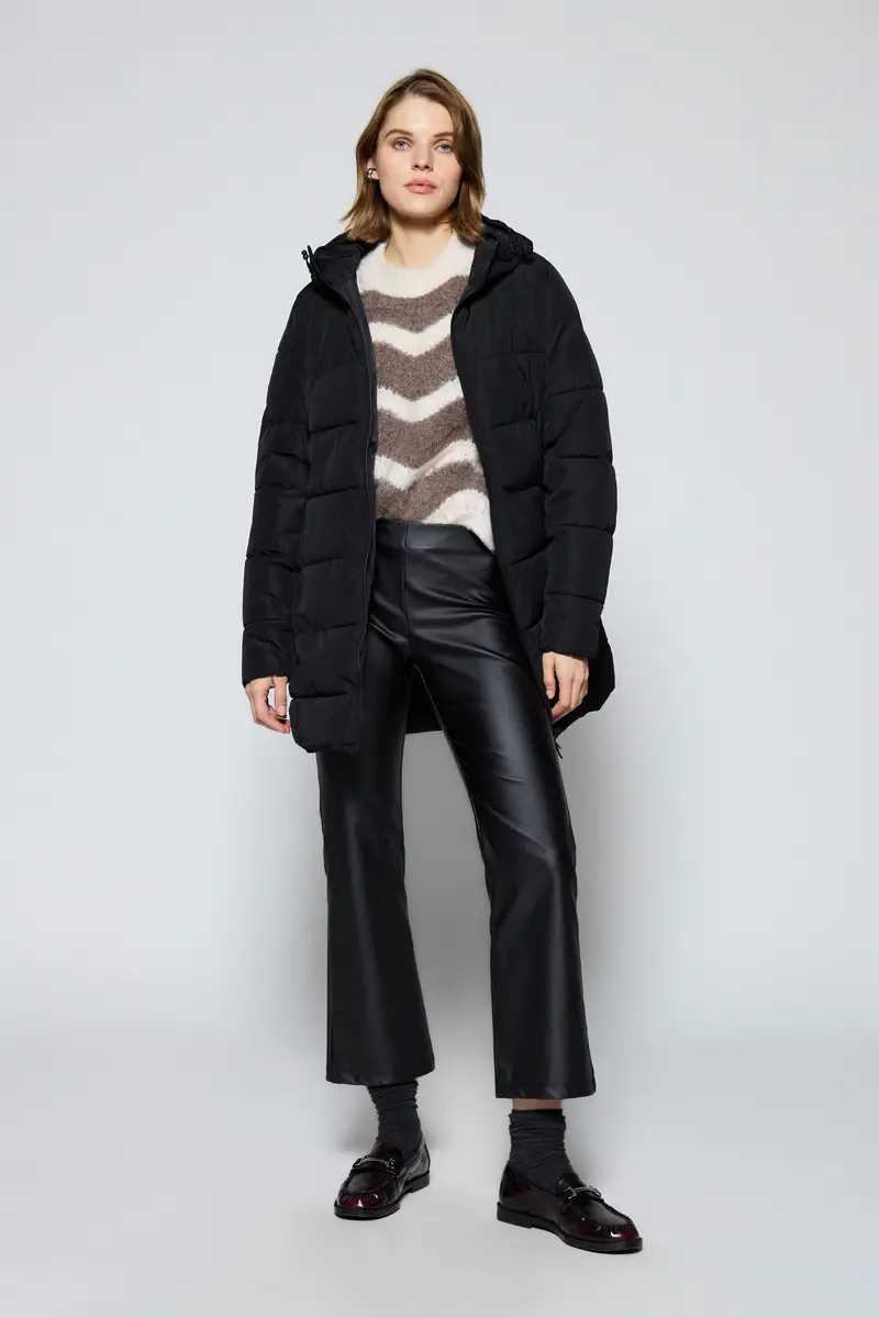 Giacca trapuntata lunga con cappuccio integrato Nero miniatura 2