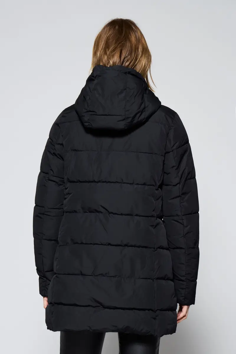 Giacca trapuntata lunga con cappuccio integrato Nero miniatura 3