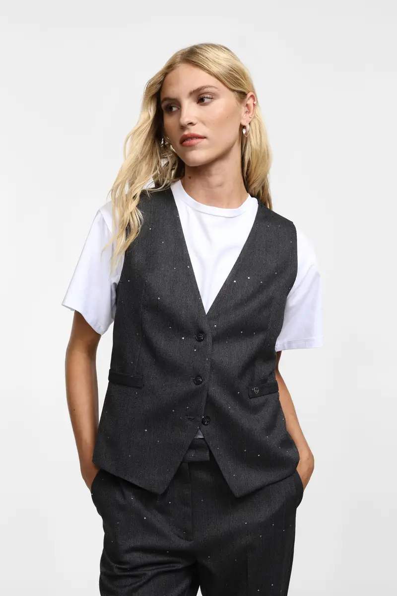 Gilet con bottoni e dettagli Grigio miniatura 3