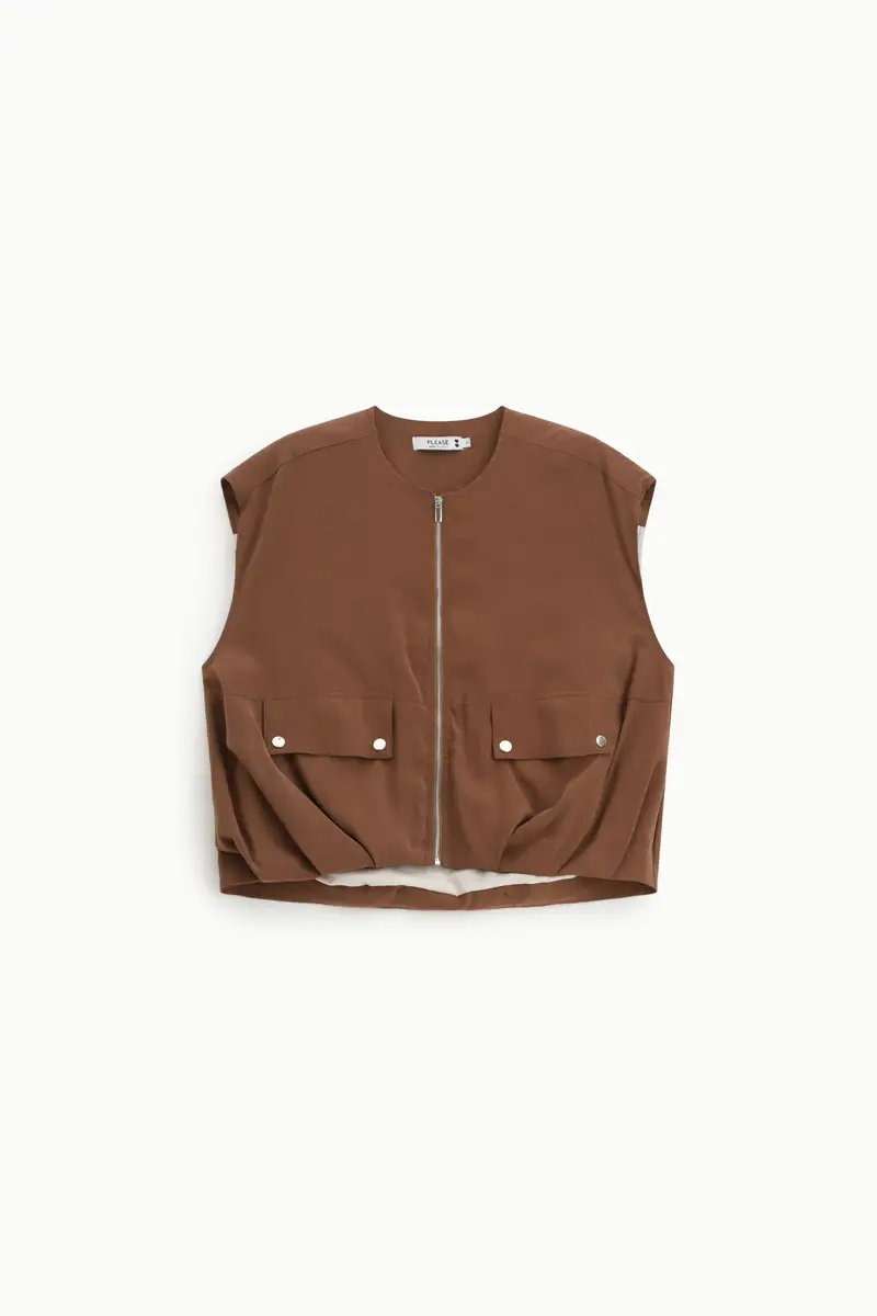 Gilet con zip e tasche frontali Tabacco