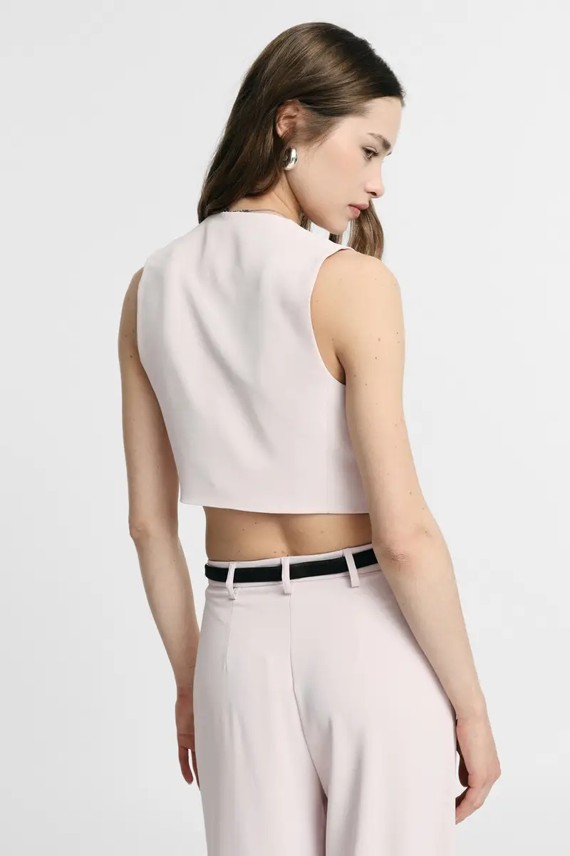 Gilet cropped con bottoni e tasche frontali Cipria miniatura 3