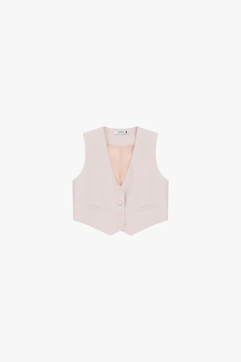 Gilet cropped con bottoni e tasche frontali Cipria