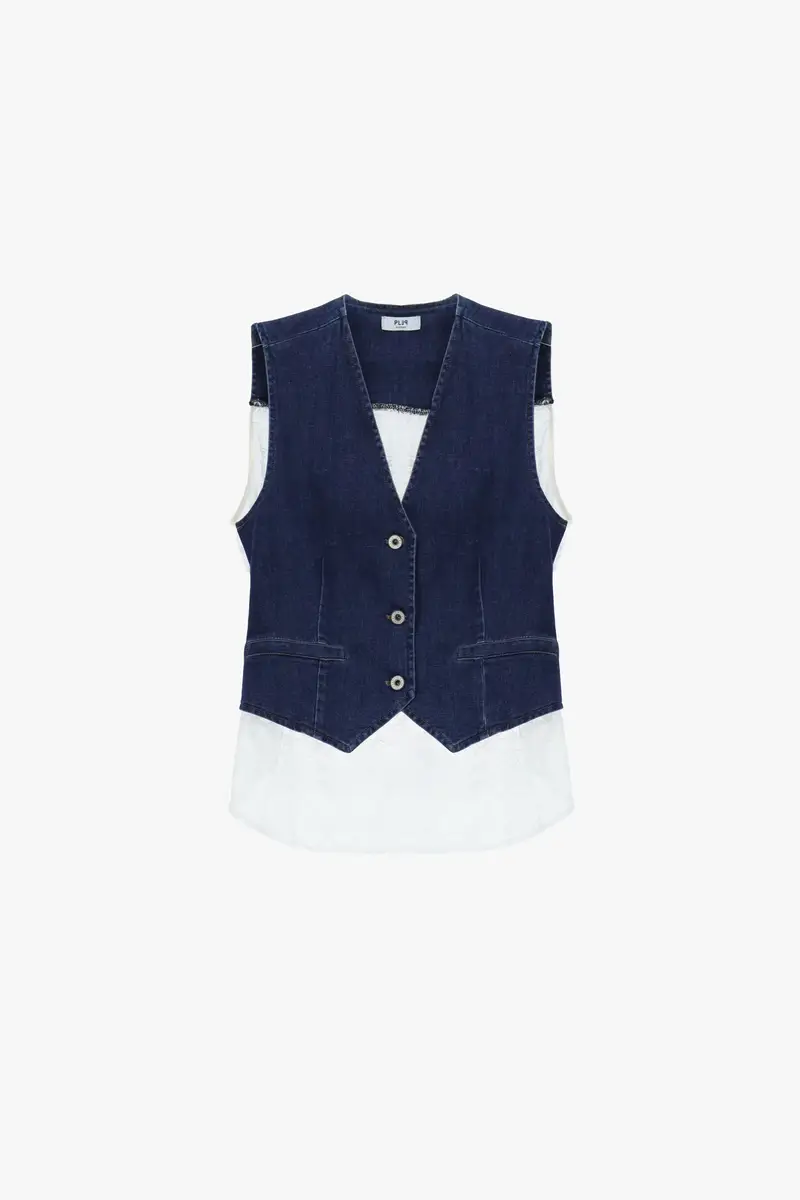 Gilet denim con retro in pizzo e bottoni Blu denim