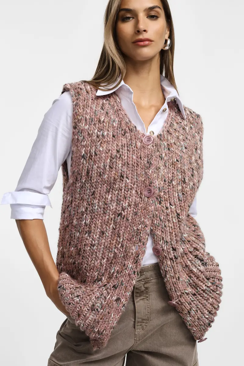 Gilet senza maniche con bottoni Cipria miniatura 2