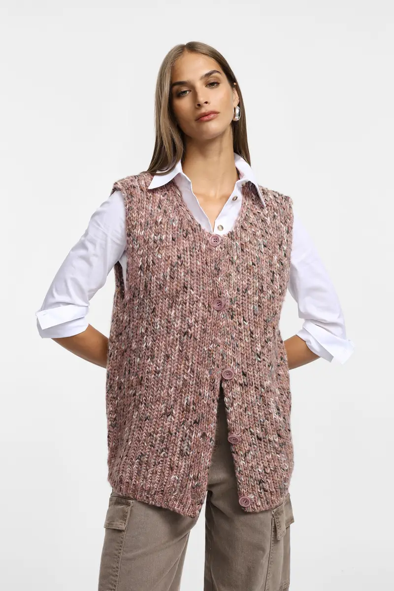 Gilet senza maniche con bottoni Cipria miniatura 3