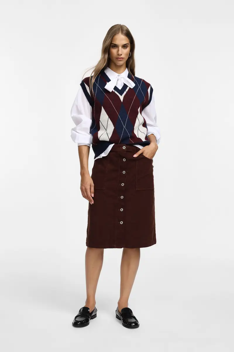 Gonna a bottoni lunghezza media Sepia miniatura 2