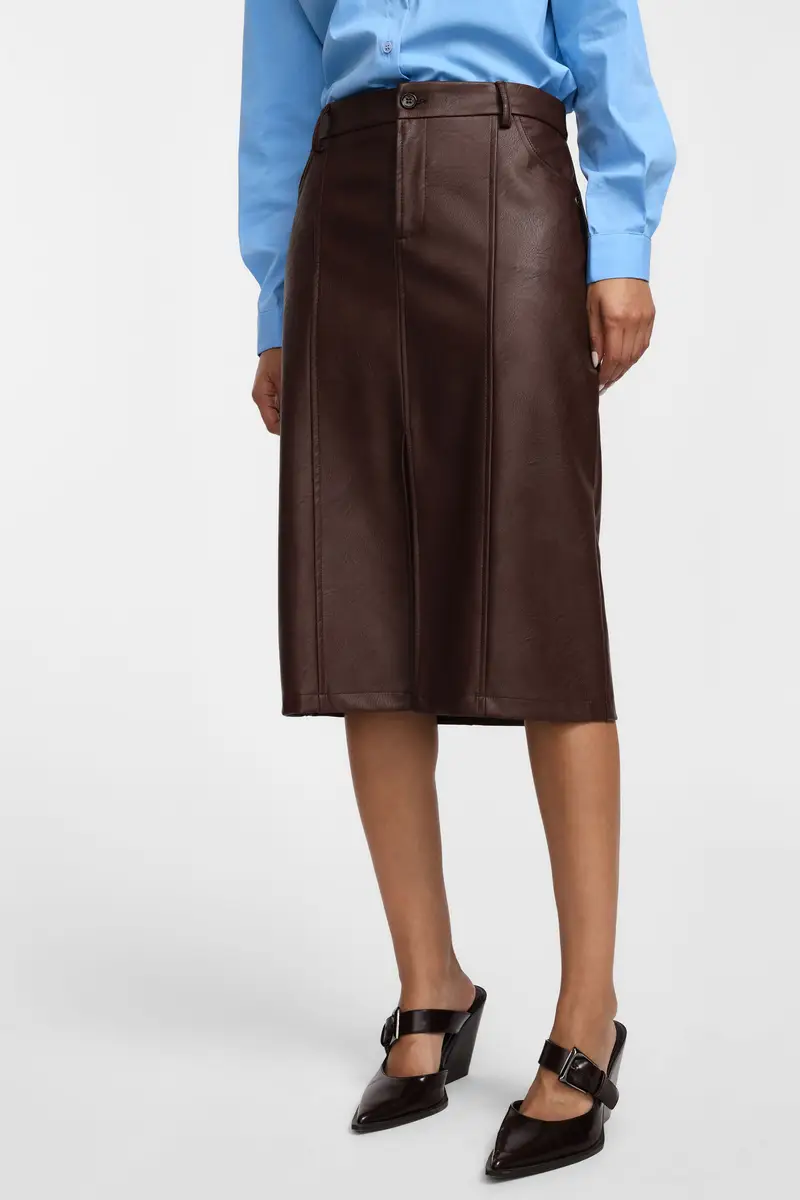 Gonna a tubino vita alta con tasche frontali Moro miniatura 4