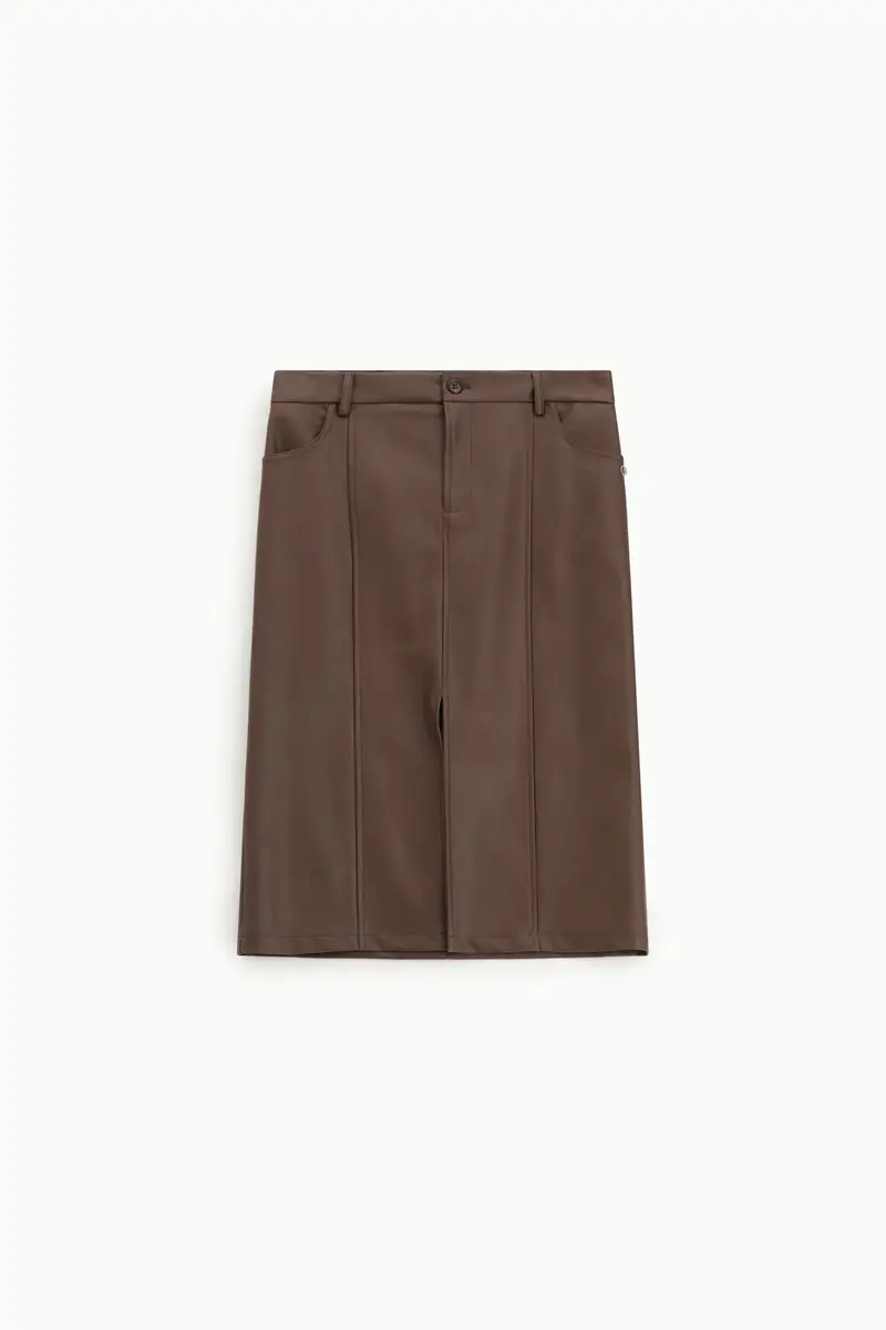 Gonna a tubino vita alta con tasche frontali Moro