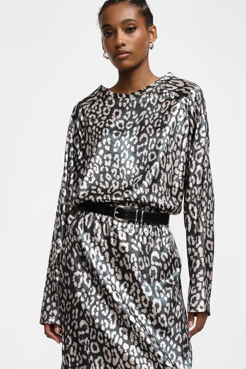 Gonna animalier a lunghezza media Nero miniatura 2