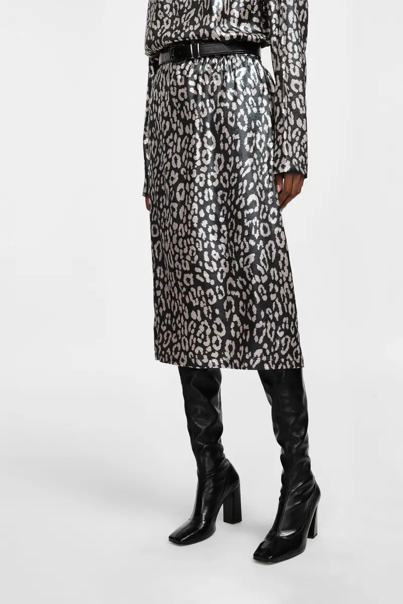 Gonna animalier a lunghezza media Nero miniatura 4